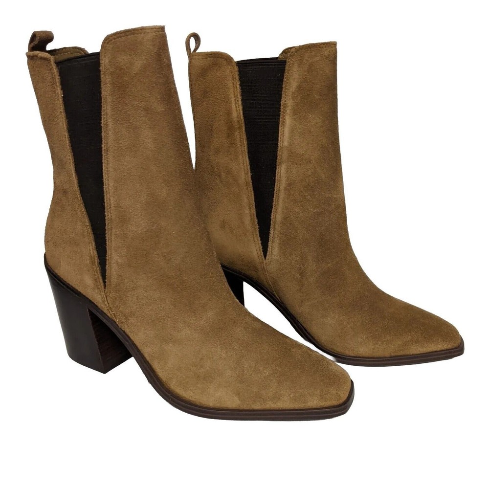 NEW Marc Fisher Size 11M Kristie Heeled Bootie Leather Brown Suede Boots Pull On